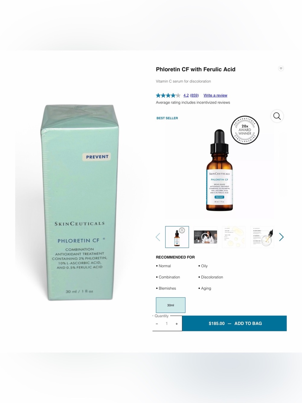 SkinCeuticals Phloretin CF Size 30 ml. 100% Authentic, New and Sealed!